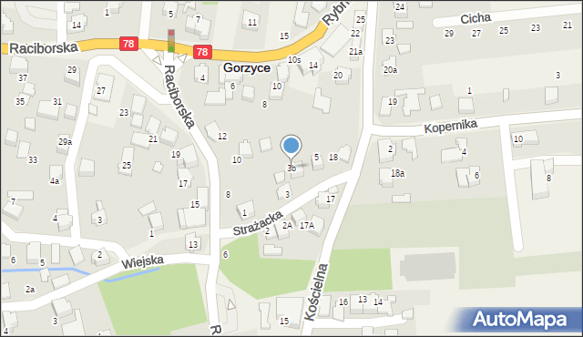 Gorzyce, Strażacka, 3b, mapa Gorzyce