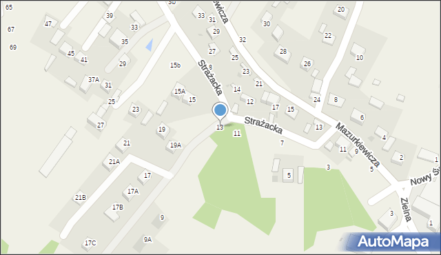 Jasień, Strażacka, 13, mapa Jasień