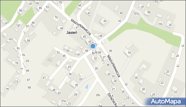 Jasień, Strażacka, 34, mapa Jasień