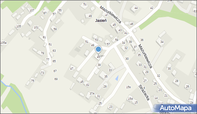 Jasień, Strażacka, 43, mapa Jasień