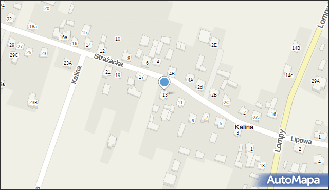 Kalina, Strażacka, 13, mapa Kalina