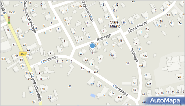 Kalisz, Stefana Batorego, 1, mapa Kalisza