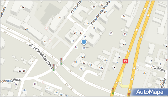 Kielce, Starodomaszowska, 16, mapa Kielc