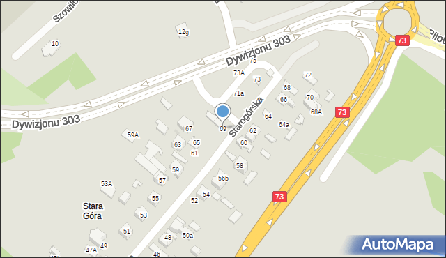 Kielce, Starogórska, 69, mapa Kielc