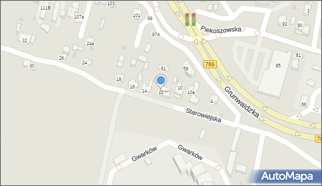 Kielce, Starowiejska, 12, mapa Kielc