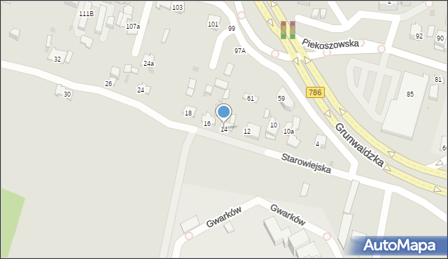 Kielce, Starowiejska, 14, mapa Kielc