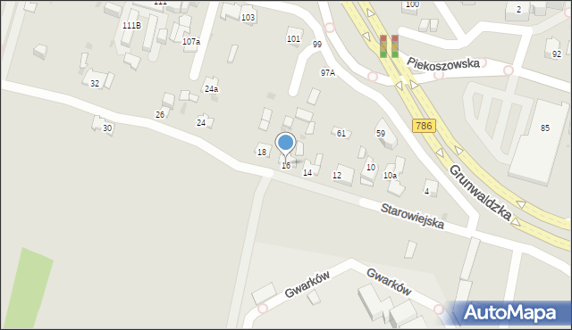 Kielce, Starowiejska, 16, mapa Kielc