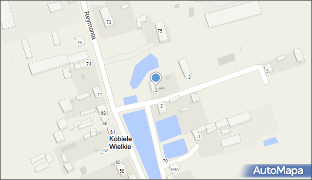 Kobiele Wielkie, Strażacka, 1, mapa Kobiele Wielkie