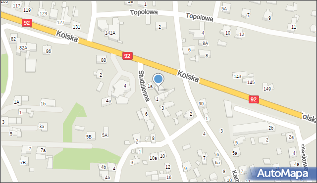 Konin, Studzienna, 1B, mapa Konina