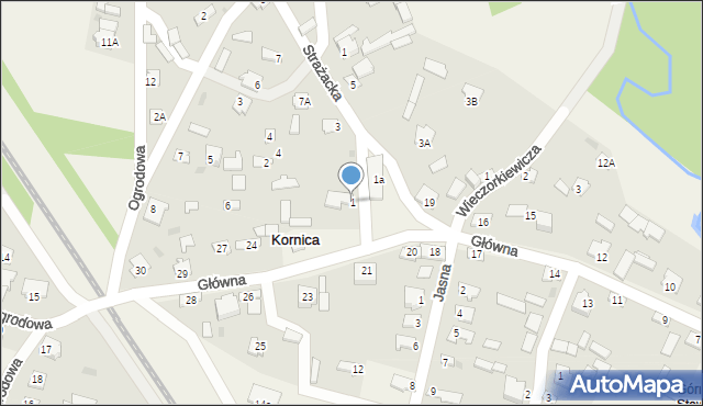 Kornica, Strażacka, 1, mapa Kornica