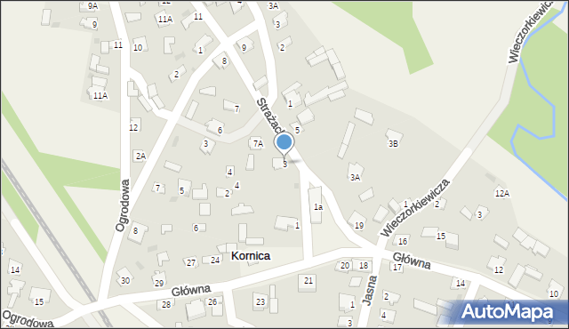 Kornica, Strażacka, 3, mapa Kornica