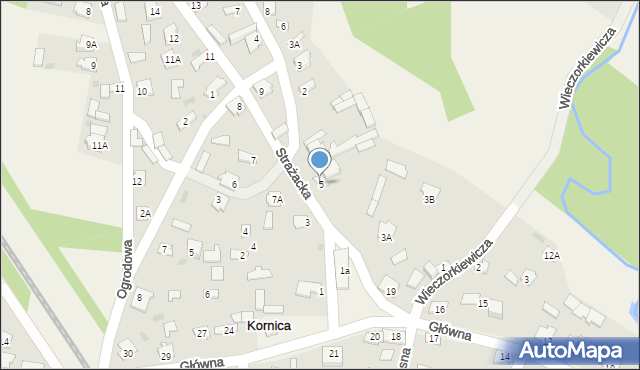 Kornica, Strażacka, 5, mapa Kornica