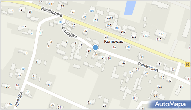 Kornowac, Starowiejska, 12, mapa Kornowac