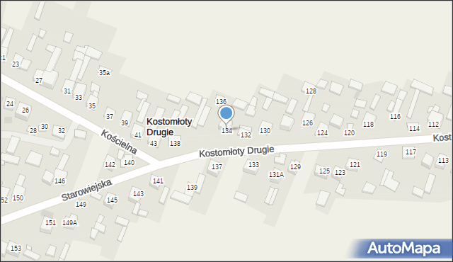 Kostomłoty Drugie, Starowiejska, 134, mapa Kostomłoty Drugie