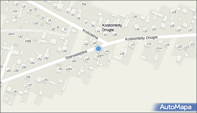 Kostomłoty Drugie, Starowiejska, 143, mapa Kostomłoty Drugie