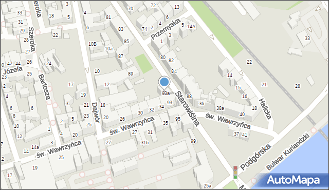 Kraków, Starowiślna, 93b, mapa Krakowa