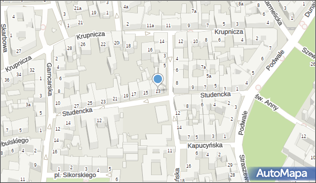 Kraków, Studencka, 13, mapa Krakowa