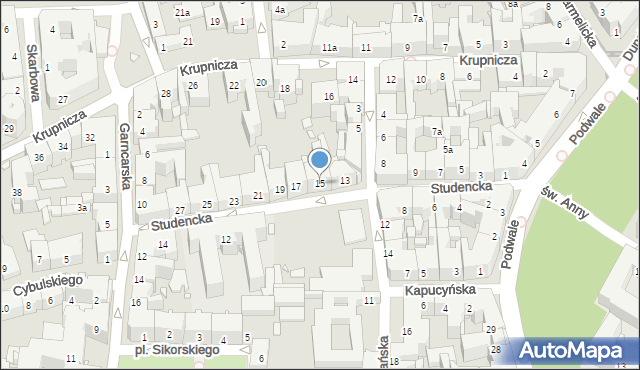 Kraków, Studencka, 15, mapa Krakowa