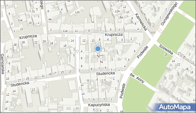 Kraków, Studencka, 7a, mapa Krakowa