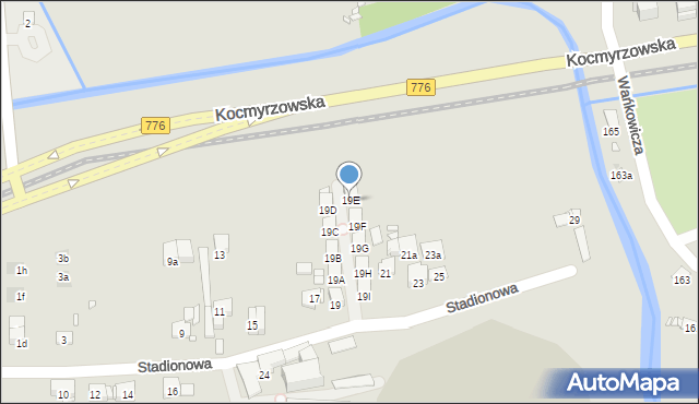 Kraków, Stadionowa, 19E, mapa Krakowa