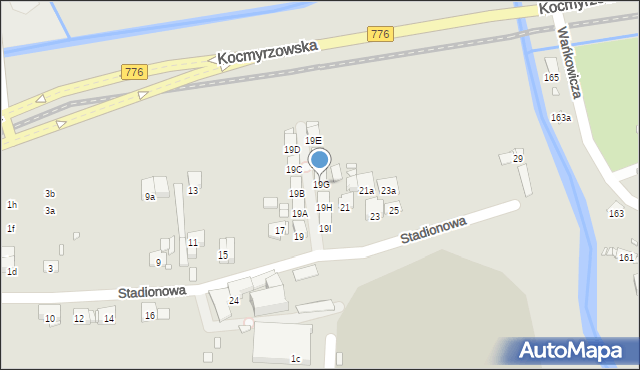 Kraków, Stadionowa, 19G, mapa Krakowa