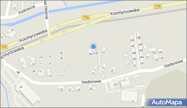 Kraków, Stadionowa, 9b, mapa Krakowa