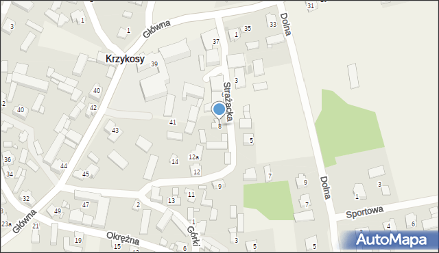 Krzykosy, Strażacka, 8, mapa Krzykosy