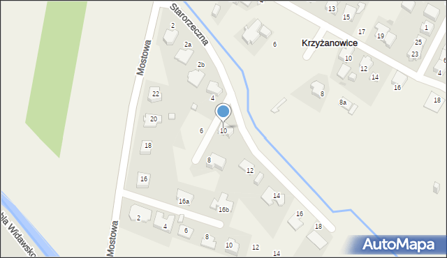 Krzyżanowice, Starorzeczna, 10, mapa Krzyżanowice