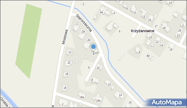 Krzyżanowice, Starorzeczna, 4, mapa Krzyżanowice