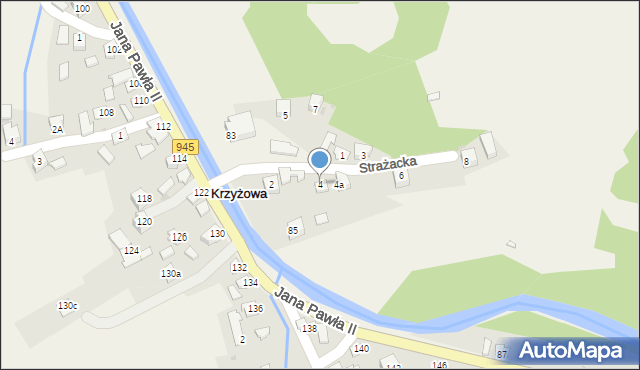 Krzyżowa, Strażacka, 4, mapa Krzyżowa