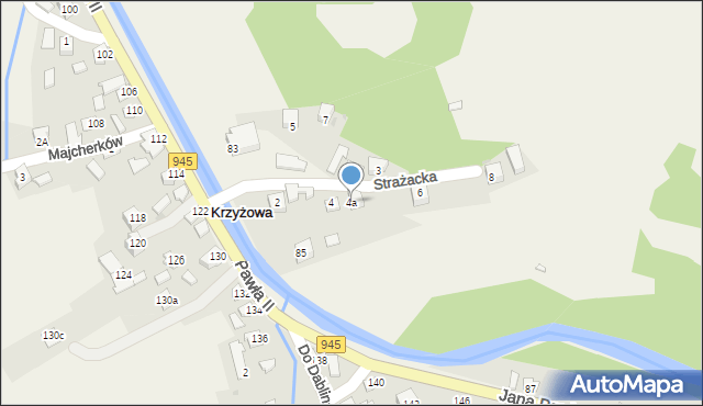 Krzyżowa, Strażacka, 4a, mapa Krzyżowa