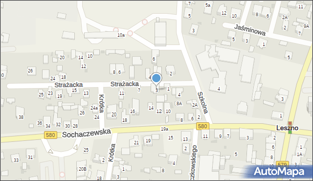 Leszno, Strażacka, 3, mapa Leszno