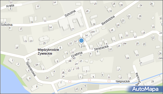 Międzybrodzie Żywieckie, Strażacka, 2, mapa Międzybrodzie Żywieckie