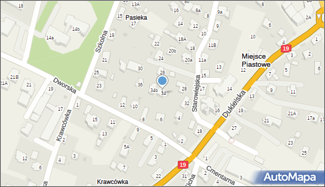 Miejsce Piastowe, Starowiejska, 34a, mapa Miejsce Piastowe