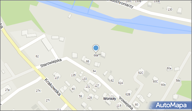 Mszana Dolna, Starowiejska, 64a, mapa Mszana Dolna