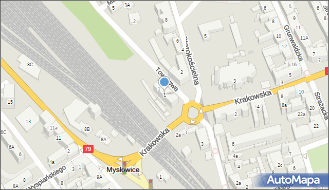 Mysłowice, Starokościelna, 1, mapa Mysłowice