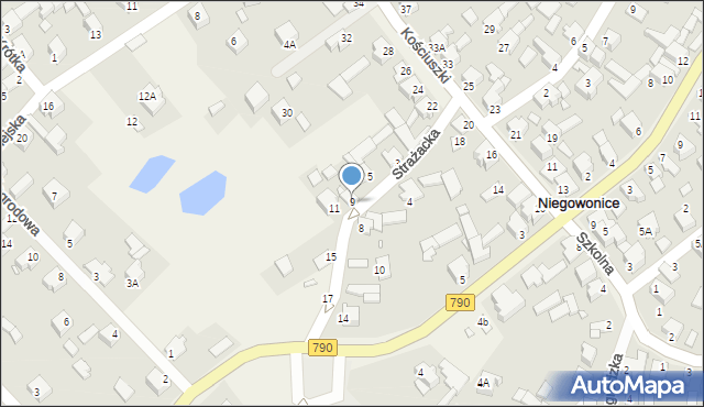 Niegowonice, Strażacka, 9, mapa Niegowonice