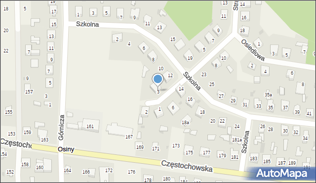 Osiny, Strażacka, 3, mapa Osiny