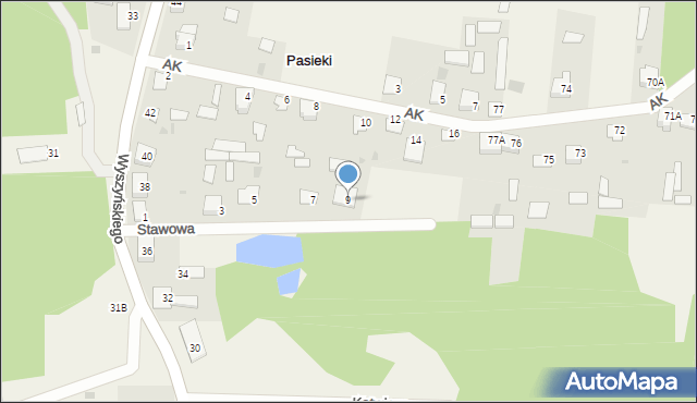 Pasieki, Stawowa, 9, mapa Pasieki