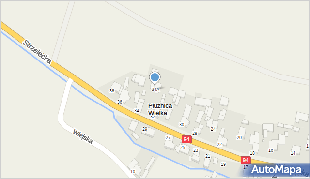 Płużnica Wielka, Strzelecka, 34A, mapa Płużnica Wielka