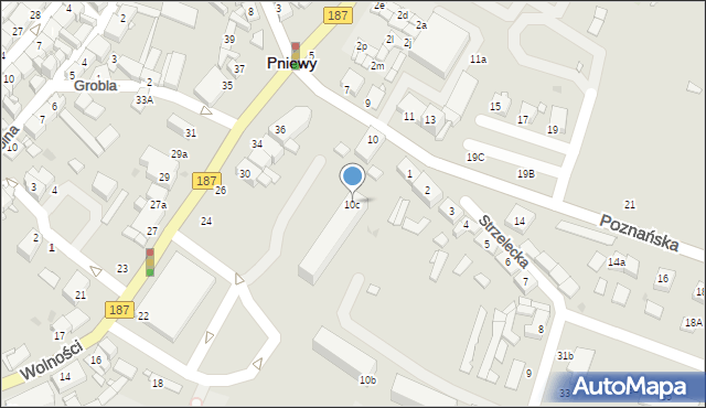 Pniewy, Strzelecka, 10c, mapa Pniewy