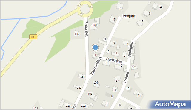 Podolsze, Starowiślna, 1, mapa Podolsze