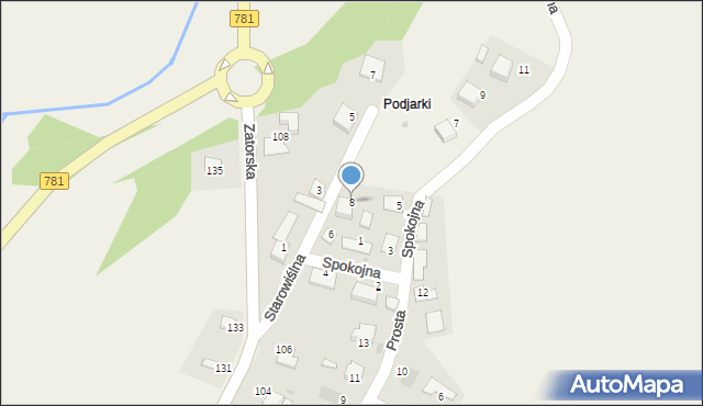 Podolsze, Starowiślna, 8, mapa Podolsze