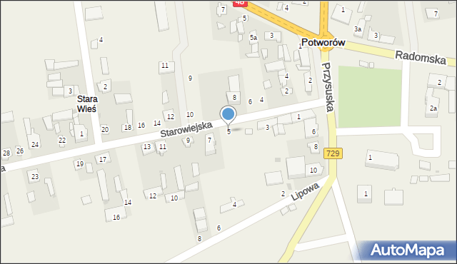 Potworów, Starowiejska, 5, mapa Potworów