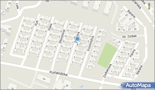 Poznań, Strzelca, 8, mapa Poznania