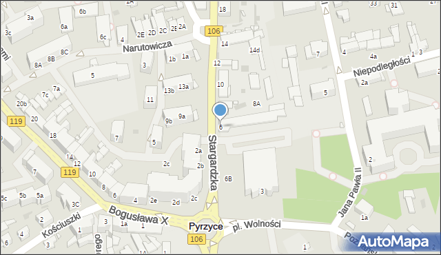 Pyrzyce, Stargardzka, 6, mapa Pyrzyce