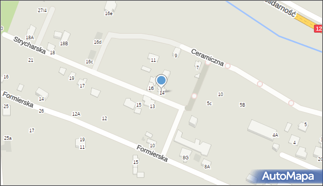 Radom, Strycharska, 14, mapa Radomia