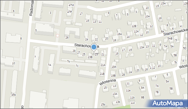 Radom, Starachowicka, 23A, mapa Radomia