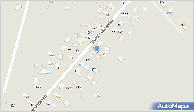 Radom, Starokrakowska, 85A, mapa Radomia