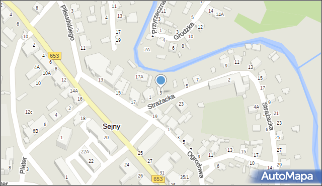 Sejny, Strażacka, 3, mapa Sejny